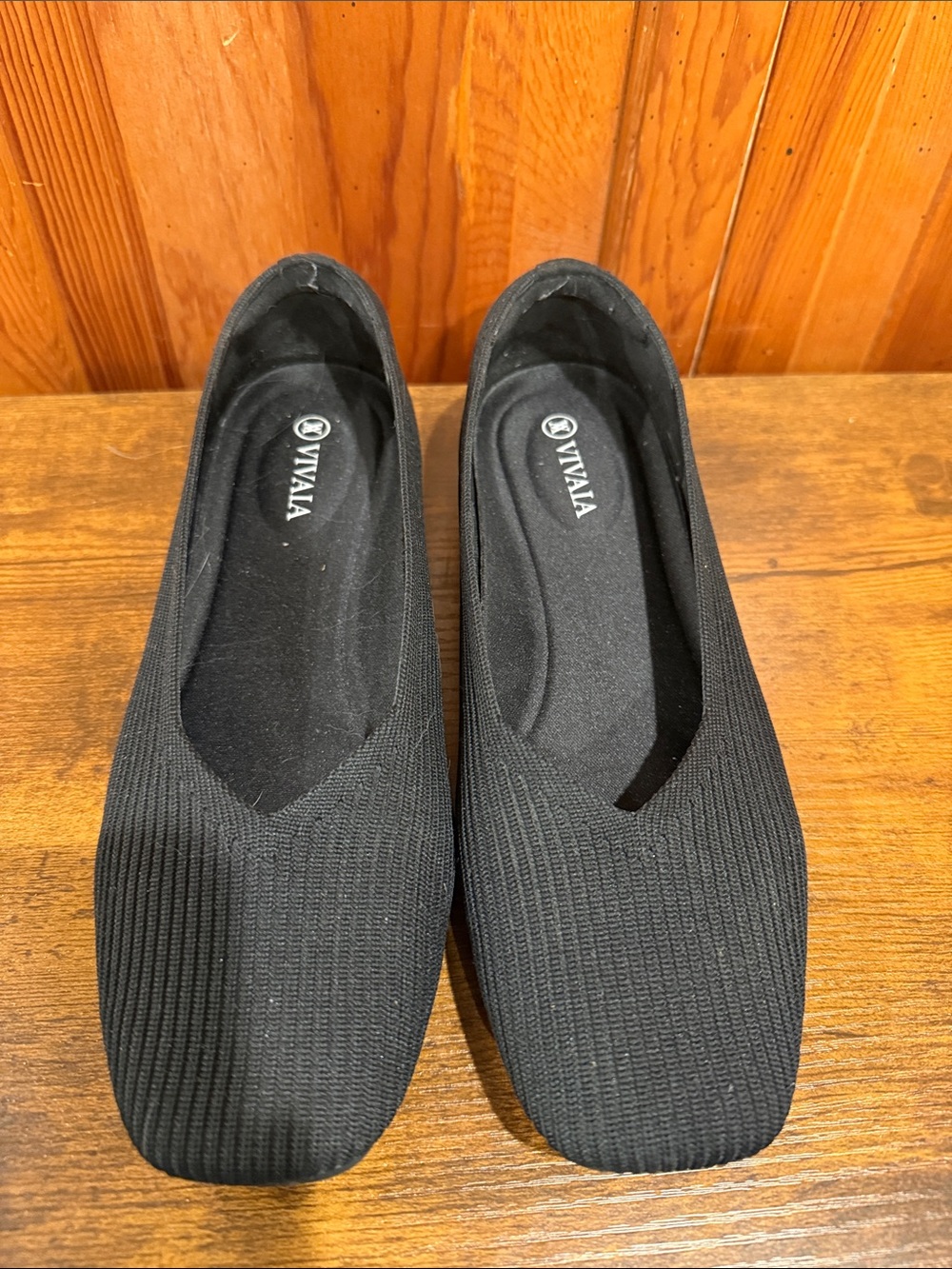 VIVAIA Black Knit Square-Toe Ballet Flats
